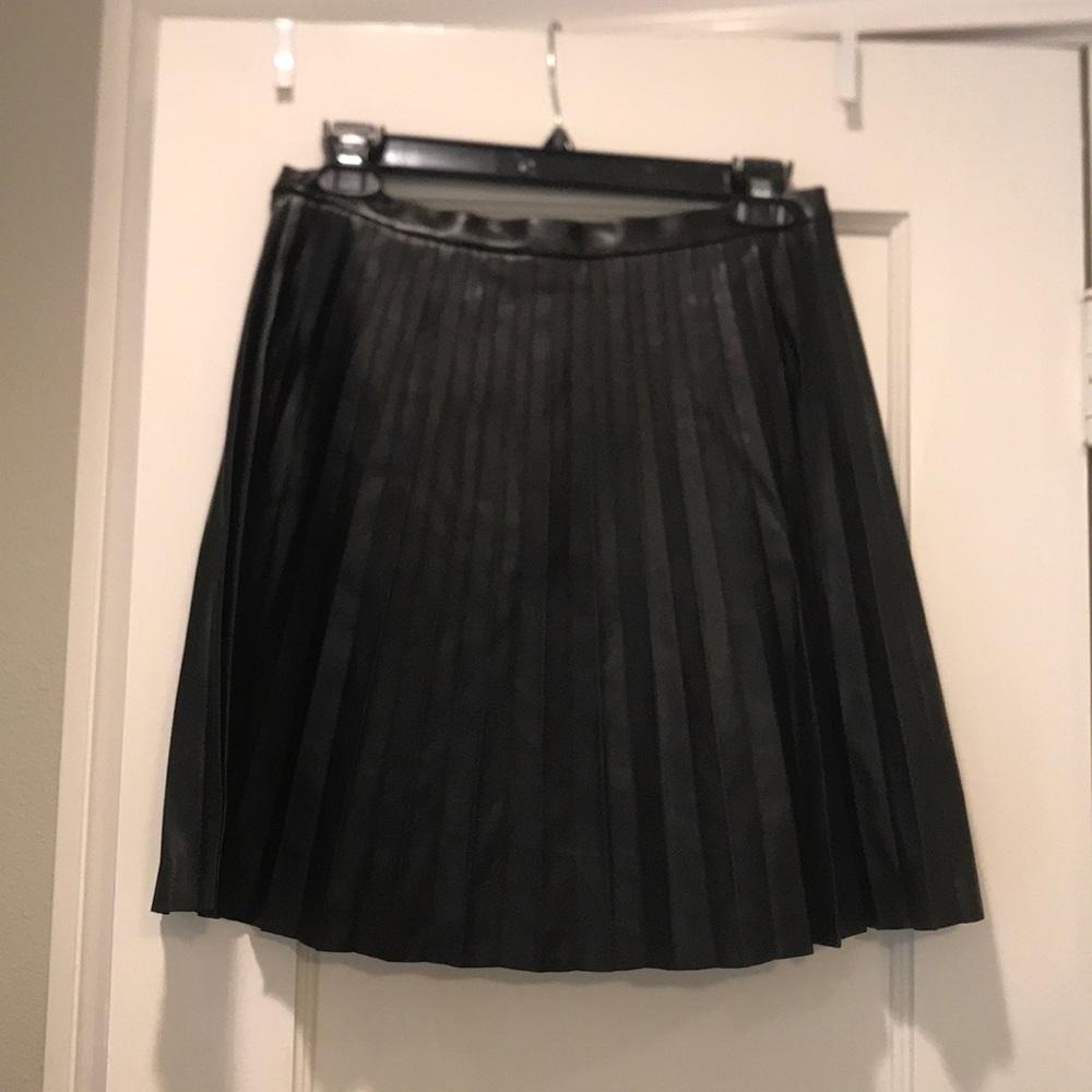 Jcrew feaux leather black pleated skirt